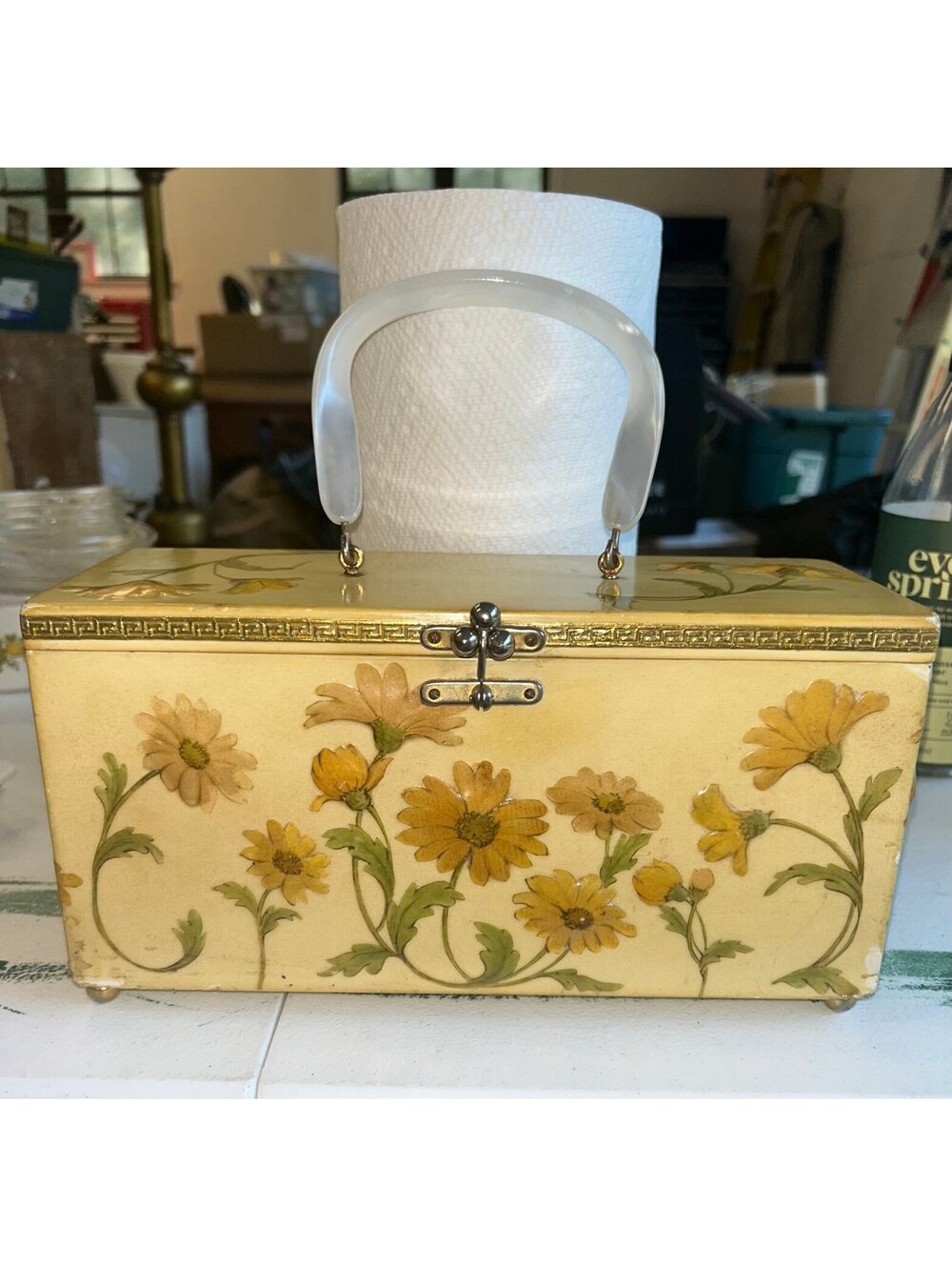 1960 Vintage Decoupage Daisy Flower Box Purse